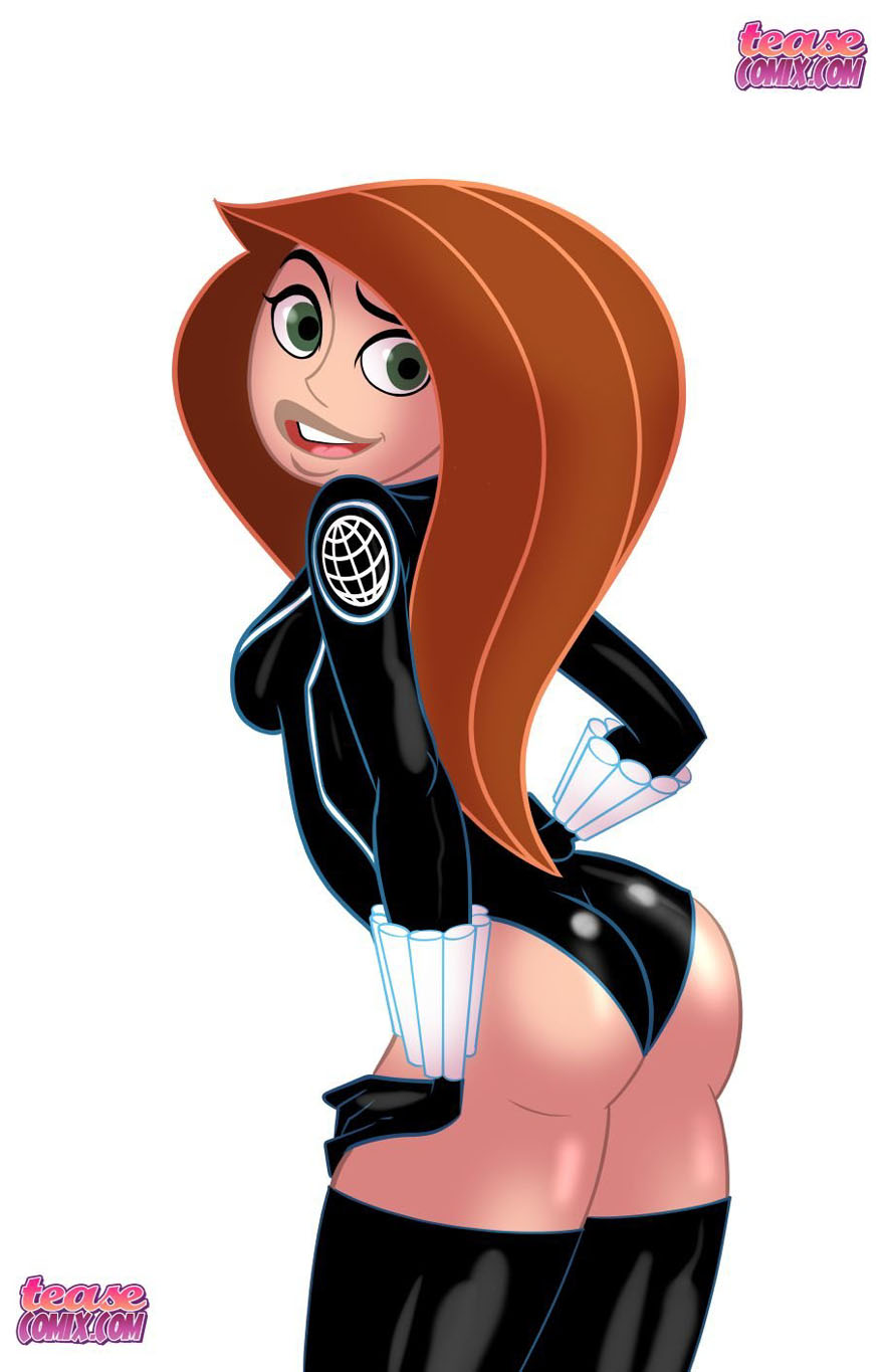 Sexy Redhead Toon In A Tight Shiny Black Outfit Posing